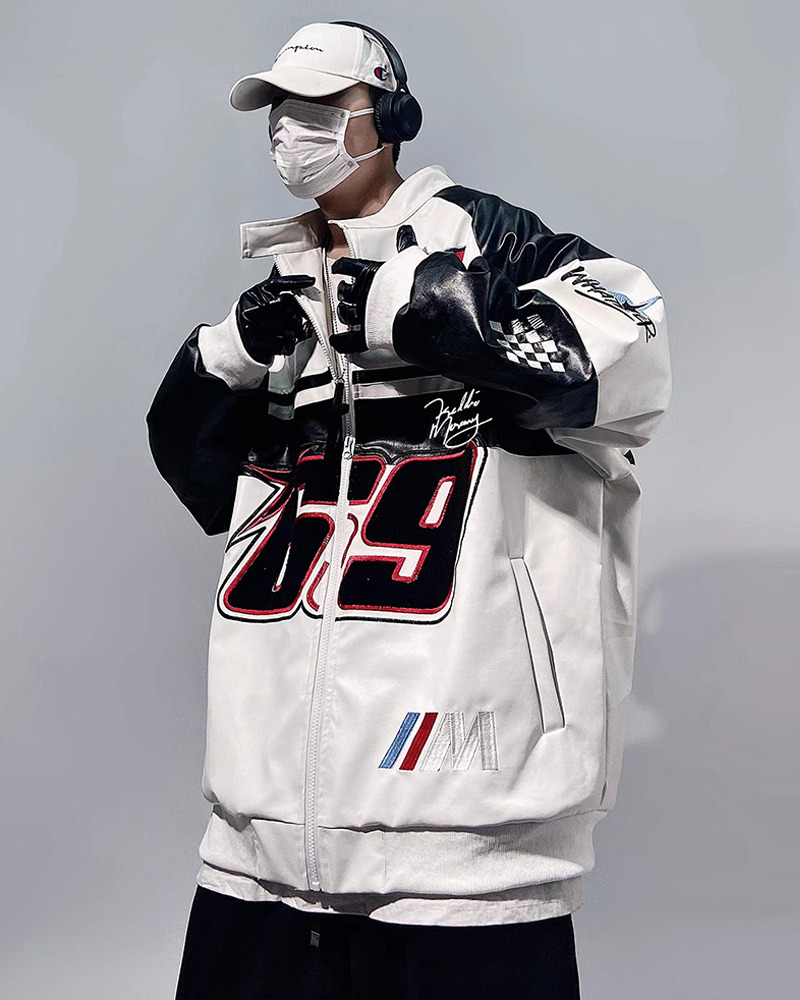 Y2K Faux Leather Racing Jacket - 90S Grunge, Retro Style, Y2K Club & Party Outfits Y2K Faux Leather Racing Jacket - 90S Grunge, Retro Style, Y2K Club & Party Outfits