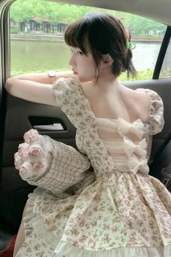 Y2K Floral Bubble Sleeve Dress - Summer Backless Bow Princess Poncho, Retro 90S Grunge Style