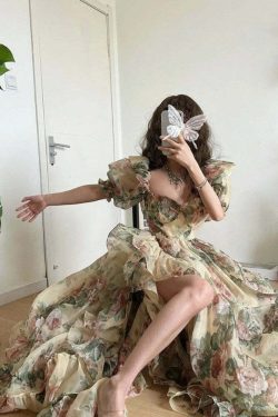 Y2K Floral Print Puff Sleeve Dress - Vintage 90S Grunge Summer Party Outfit For Women