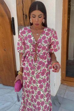 Y2K Floral Skirt & Lace-Up Top Set - Retro 90S Summer Outfit, Soft 2-Piece V-Neck Shortsleeve