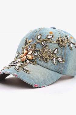 Y2K Flower Embroidered Baseball Cap - Retro 90S Grunge, Summer Y2K Fashion, Pastel Goth Style