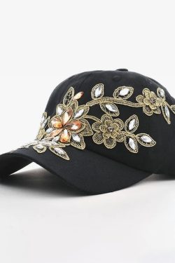 Y2K Flower Embroidered Baseball Cap - Retro 90S Grunge, Summer Y2K Fashion, Pastel Goth Style