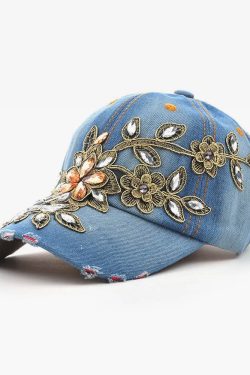 Y2K Flower Embroidered Baseball Cap - Retro 90S Grunge, Summer Y2K Fashion, Pastel Goth Style