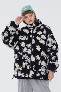 Y2K Flower Fleece Jacket - Retro 90S Grunge, Summer Outfits, Pastel Goth, Y2K Fashion