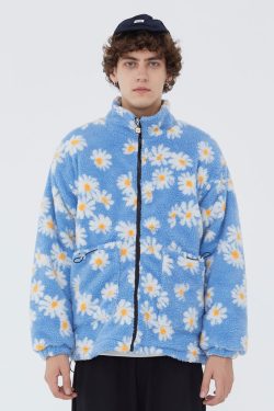 Y2K Flower Fleece Jacket - Retro 90S Grunge, Summer Outfits, Pastel Goth, Y2K Fashion