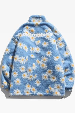 Y2K Flower Fleece Jacket - Retro 90S Grunge, Summer Outfits, Pastel Goth, Y2K Fashion
