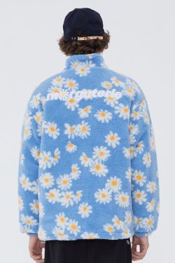 Y2K Flower Fleece Jacket - Retro 90S Grunge, Summer Outfits, Pastel Goth, Y2K Fashion