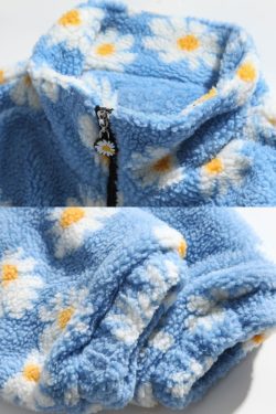 Y2K Flower Fleece Jacket - Retro 90S Grunge, Summer Outfits, Pastel Goth, Y2K Fashion