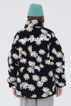 Y2K Flower Fleece Jacket - Retro 90S Grunge, Summer Outfits, Pastel Goth, Y2K Fashion