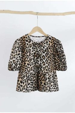 Y2K Flower Print Puff Sleeve Blouse - Retro 90S Grunge Summer Top With Bow Lace Up V-Neck