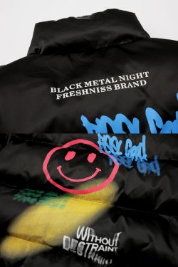 Y2K Graffiti Puffer Jacket - 90S Grunge, Retro Style, Y2K Fashion, Summer & Party Outfits