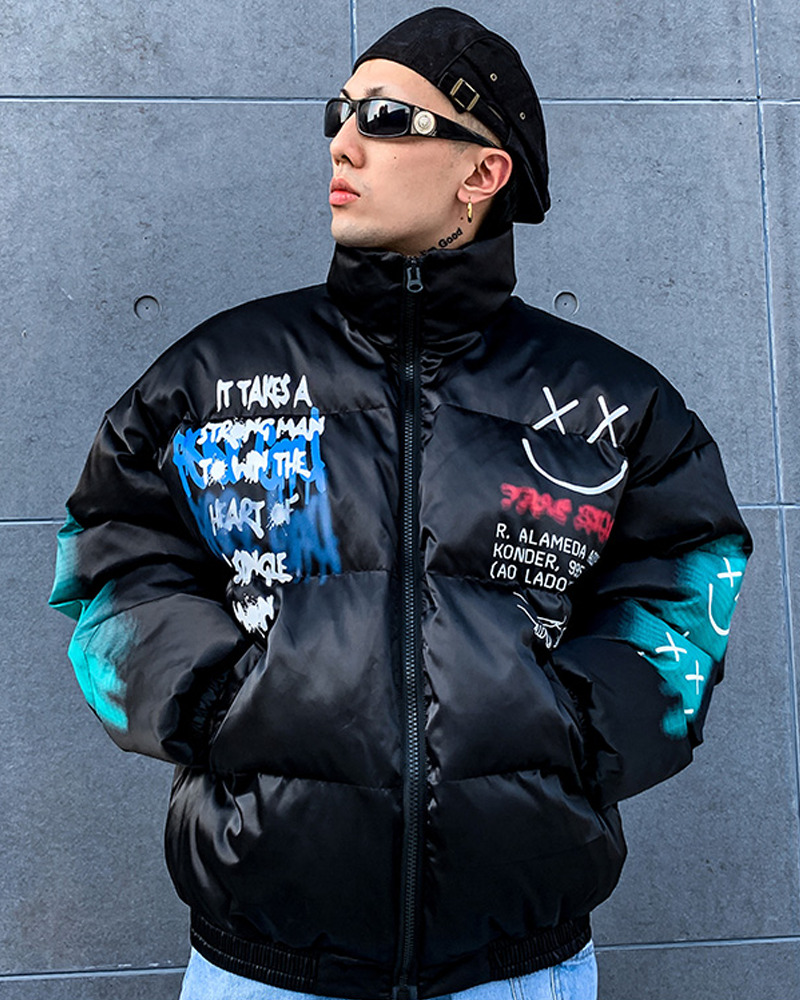 Y2K Graffiti Puffer Jacket - 90S Grunge, Retro Style, Y2K Fashion, Summer & Party Outfits Y2K Graffiti Puffer Jacket - 90S Grunge, Retro Style, Y2K Fashion, Summer & Party Outfits