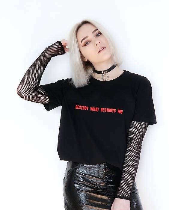 Y2K Grunge 'Destroy What Destroys' T-Shirt - 90S Retro, Gothic, Summer & Party Outfits