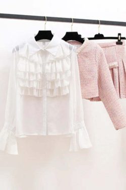 Y2K Grunge 3-Piece Set: Elegant Slim Coat, Skirt, And Shirt - Retro 90S Fashion Tweed Suit