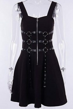 Y2K Grunge A-Line Zipper Dress - 90S Summer Outfit, Retro Style, Y2K Party & Club Fashion