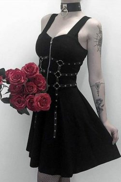 Y2K Grunge A-Line Zipper Dress - 90S Summer Outfit, Retro Style, Y2K Party & Club Fashion