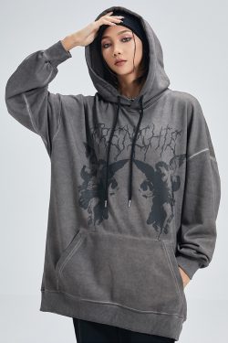 Y2K Grunge Angel Dark Print Hoodie - Retro 90S Fashion, Summer Y2K Outfits, Gothic Y2K Style