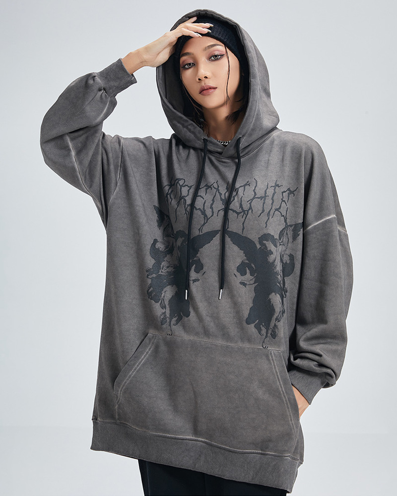 Y2K Grunge Angel Dark Print Hoodie - Retro 90S Fashion, Summer Y2K Outfits, Gothic Y2K Style Y2K Grunge Angel Dark Print Hoodie - Retro 90S Fashion, Summer Y2K Outfits, Gothic Y2K Style