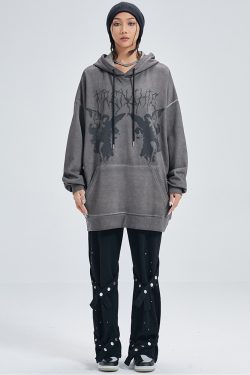 Y2K Grunge Angel Dark Print Hoodie - Retro 90S Fashion, Summer Y2K Outfits, Gothic Y2K Style