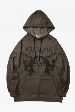 Y2K Grunge Angel Dark Print Hoodie - Retro 90S Fashion, Summer Y2K Outfits, Gothic Y2K Style