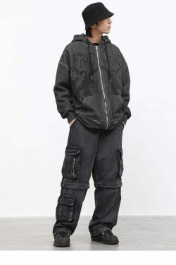 Y2K Grunge Angel Dark Print Hoodie Jacket - Retro 90S Fashion, Summer & Party Outfits