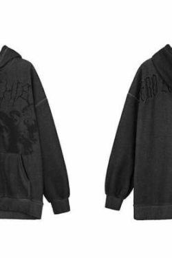 Y2K Grunge Angel Dark Print Hoodie Jacket - Retro 90S Fashion, Summer & Party Outfits