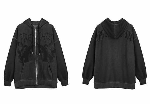 Y2K Grunge Angel Dark Print Hoodie Jacket - Retro 90S Fashion, Summer & Party Outfits Y2K Grunge Angel Dark Print Hoodie Jacket - Retro 90S Fashion, Summer & Party Outfits