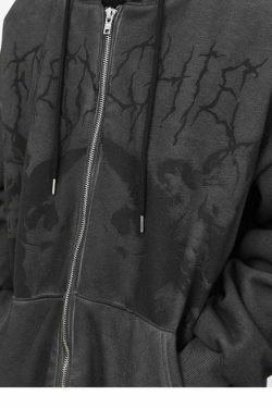 Y2K Grunge Angel Dark Print Hoodie Jacket - Retro 90S Fashion, Summer & Party Outfits