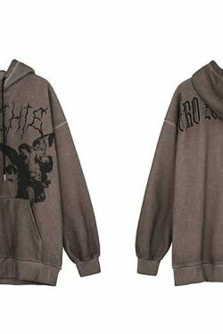 Y2K Grunge Angel Dark Print Hoodie Jacket - Retro 90S Fashion, Summer & Party Outfits