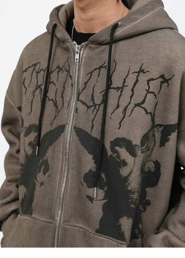 Y2K Grunge Angel Dark Print Hoodie Jacket - Retro 90S Fashion, Summer & Party Outfits Y2K Grunge Angel Dark Print Hoodie Jacket - Retro 90S Fashion, Summer & Party Outfits