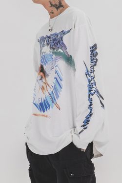 Y2K Grunge Angel Sweatshirt - 90S Retro Summer Outfit, Pastel Goth, Y2K Club & Party Fashion