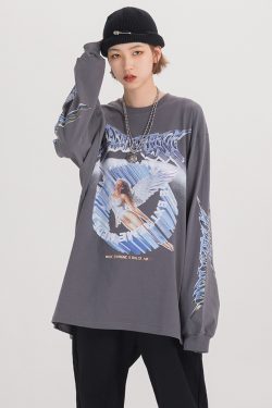 Y2K Grunge Angel Sweatshirt - 90S Retro Summer Outfit, Pastel Goth, Y2K Club & Party Fashion