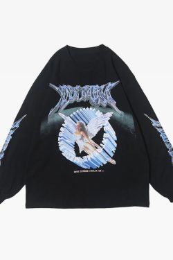 Y2K Grunge Angel Sweatshirt - 90S Retro Summer Outfit, Pastel Goth, Y2K Club & Party Fashion