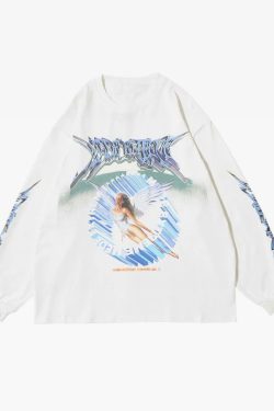 Y2K Grunge Angel Sweatshirt - 90S Retro Summer Outfit, Pastel Goth, Y2K Club & Party Fashion