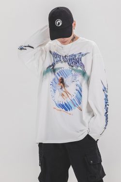 Y2K Grunge Angel Sweatshirt - 90S Retro Summer Outfit, Pastel Goth, Y2K Club & Party Fashion
