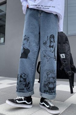 Y2K Grunge Anime Jeans - Retro 90S Fashion, Summer Outfits, And Hip Hop Style For Women