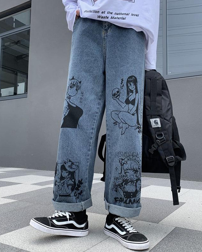 Y2K Grunge Anime Jeans - Retro 90S Fashion, Summer Outfits, And Hip Hop Style For Women