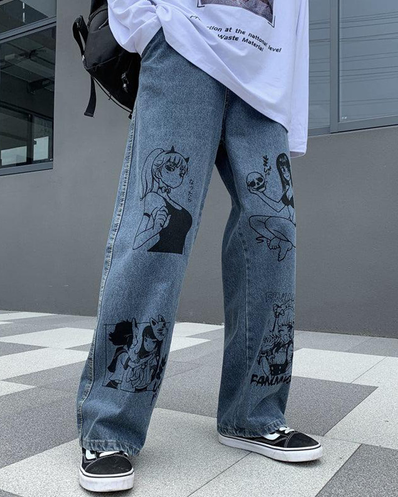 Y2K Grunge Anime Jeans - Retro 90S Fashion, Summer Outfits, And Hip Hop Style For Women
