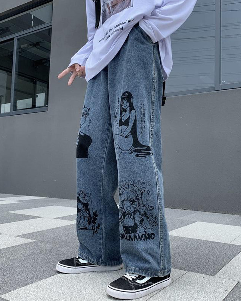 Y2K Grunge Anime Jeans - Retro 90S Fashion, Summer Outfits, And Hip Hop Style For Women