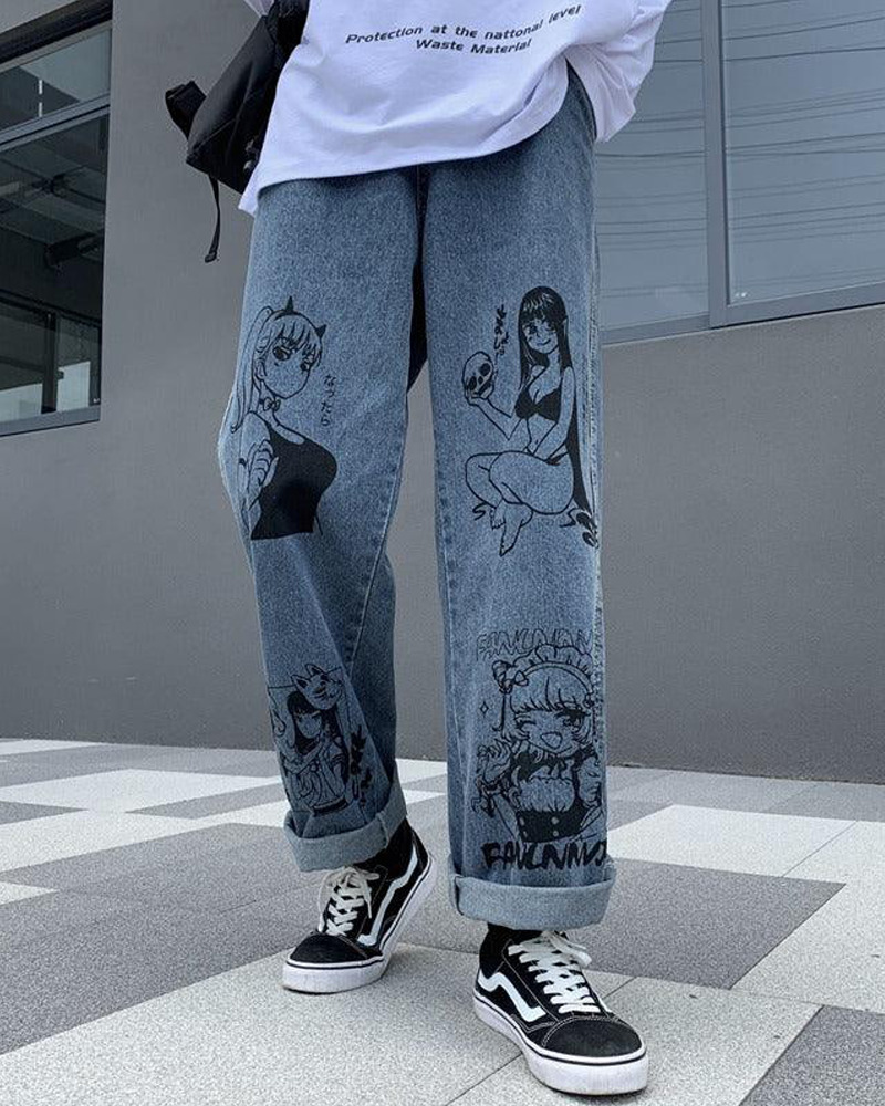 Y2K Grunge Anime Jeans - Retro 90S Fashion, Summer Outfits, And Hip Hop Style For Women