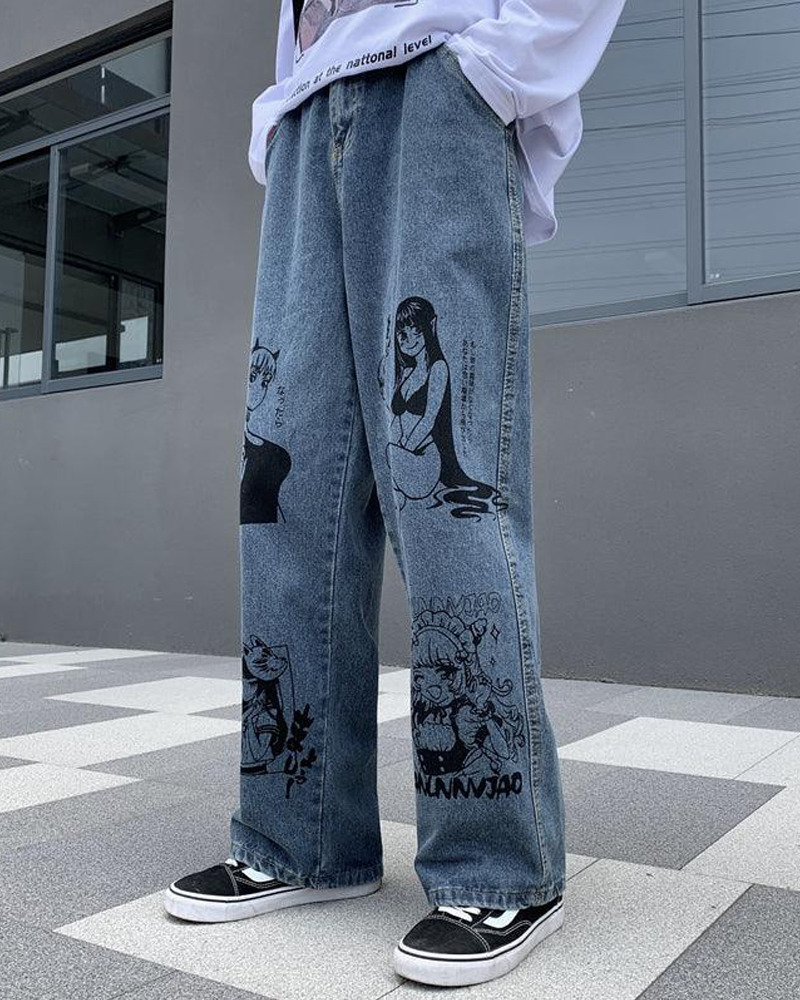 Y2K Grunge Anime Jeans - Retro 90S Fashion, Summer Outfits, And Hip Hop Style For Women