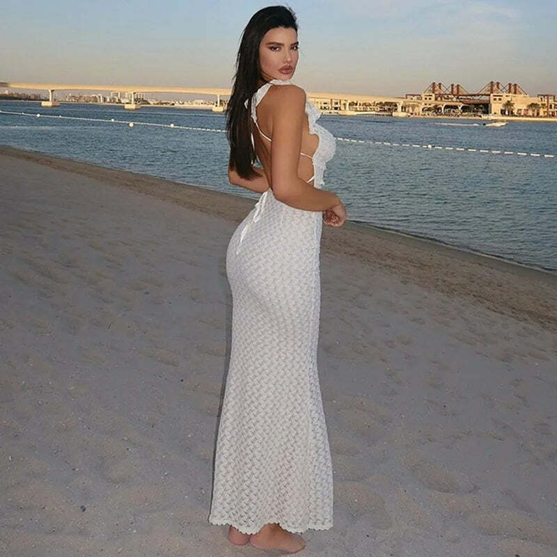 Y2K Grunge Apricot Hollow Out Maxi Dress - Sexy See-Through Backless Beach Party Outfit Y2K Grunge Apricot Hollow Out Maxi Dress - Sexy See-Through Backless Beach Party Outfit