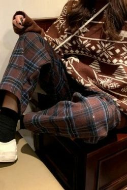 Y2K Grunge Aspen Fleece Plaid Pants - Retro 90S Summer Outfit, Y2K Fashion Essentials