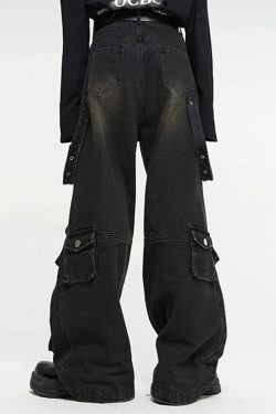 Y2K Grunge Baggy Black Cargo Jeans - Retro 90S Fashion, Summer Y2K Outfits, Gothic Y2K Style
