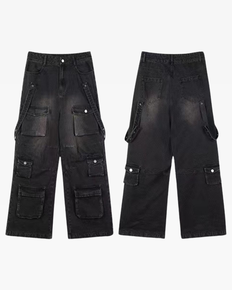 Y2K Grunge Baggy Black Cargo Jeans - Retro 90S Fashion, Summer Y2K Outfits, Gothic Y2K Style Y2K Grunge Baggy Black Cargo Jeans - Retro 90S Fashion, Summer Y2K Outfits, Gothic Y2K Style
