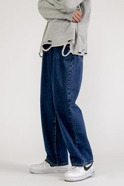 Y2K Grunge Baggy Dark Blue Jeans - Retro 90S Fashion, Summer Y2K Outfits, Gothic Y2K Style