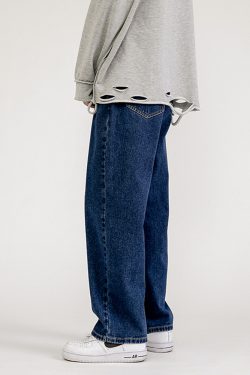 Y2K Grunge Baggy Dark Blue Jeans - Retro 90S Fashion, Summer Y2K Outfits, Gothic Y2K Style