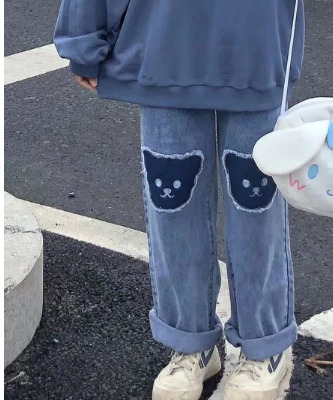 Y2K Grunge Baggy Denim Jeans With Bear Patch - Retro 90S Fashion, Y2K Summer Outfits