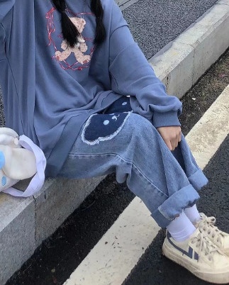 Y2K Grunge Baggy Denim Jeans With Bear Patch - Retro 90S Fashion, Y2K Summer Outfits