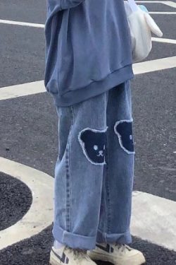Y2K Grunge Baggy Denim Jeans With Bear Patch - Retro 90S Fashion, Y2K Summer Outfits